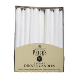 Price's 50 Tapered White Household Dinner Candles Prices Wax Candles 8H Burn Time 24Cm - thumbnail 1