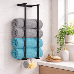 Billtix Stainless Steel Bathroom Towel Holder, Wall Mounted Rack For Rolled Towels In Black Colour - thumbnail 6