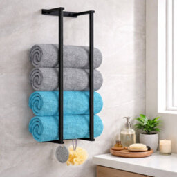 Billtix Stainless Steel Bathroom Towel Holder, Wall Mounted Rack For Rolled Towels In Black Colour - thumbnail 5