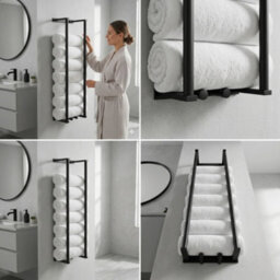 Billtix Stainless Steel Bathroom Towel Holder, Wall Mounted Rack For Rolled Towels In Black Colour - thumbnail 7
