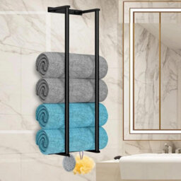 Billtix Stainless Steel Bathroom Towel Holder, Wall Mounted Rack For Rolled Towels In Black Colour - thumbnail 4
