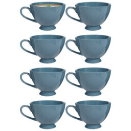 Dibor Set Of 8 Montmartre Large French Blue Ceramic Tea Cups Coffee Mugs H9.7Cm X Dia13.5Cm - thumbnail 2