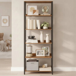 Industrial 6-Tier Bookcase Rustic Brown Ink Black Large Shelving - thumbnail 6