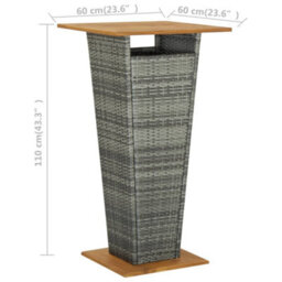 Berkfield Bar Table Grey 60X60X110 Cm Poly Rattan And Solid Acacia Wood - thumbnail 6