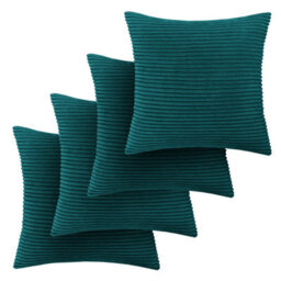 Ameha Teal Stripe Velvet Cushion Cover 18X18 Inch, Set Of 4, Soft, Breathable & Hypoallergenic With Invisible Zip - thumbnail 8