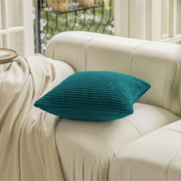 Ameha Teal Stripe Velvet Cushion Cover 18X18 Inch, Set Of 4, Soft, Breathable & Hypoallergenic With Invisible Zip - thumbnail 9