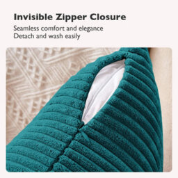 Ameha Teal Stripe Velvet Cushion Cover 18X18 Inch, Set Of 4, Soft, Breathable & Hypoallergenic With Invisible Zip - thumbnail 4
