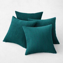 Ameha Teal Stripe Velvet Cushion Cover 18X18 Inch, Set Of 4, Soft, Breathable & Hypoallergenic With Invisible Zip - thumbnail 7