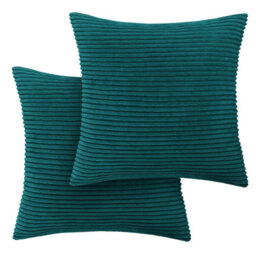 Ameha Teal Stripe Velvet Cushion Cover 18X18 Inch, Set Of 4, Soft, Breathable & Hypoallergenic With Invisible Zip - thumbnail 6