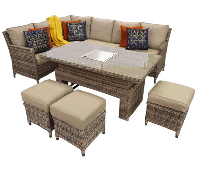 Signature Weave Edwina Wicker Corner Sofa Gas Lift Dining Table Ice Bucket Brown - image 1