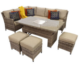 Signature Weave Edwina Wicker Corner Sofa Gas Lift Dining Table Ice Bucket Brown - thumbnail 1