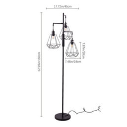 Thehotsale Black Modern Industrial Style 3-Head Floor Lamp With Irregular Shade, Assembly Required - thumbnail 8