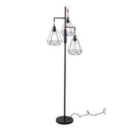Thehotsale Black Modern Industrial Style 3-Head Floor Lamp With Irregular Shade, Assembly Required - thumbnail 1