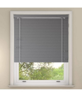 Faux Wood Venetian Blind With Tapes 200Cm Drop 165Cm Wide Light Grey