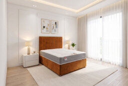 "Knight Sleep Emily Orange Plush 4Ft6 Bed Set With Orthopaedic Mattress, No Drawers & 24""headboard - Double" - thumbnail 1