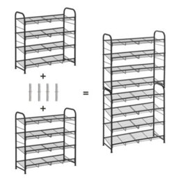 LEDREM Shoe Rack, 3-Tier Shoe Organizer, Metal Shoe Shelf Storage With 4 Side Hooks, Holds 12 Pairs Of Shoes Rack - thumbnail 8
