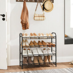 LEDREM Shoe Rack, 3-Tier Shoe Organizer, Metal Shoe Shelf Storage With 4 Side Hooks, Holds 12 Pairs Of Shoes Rack - thumbnail 3