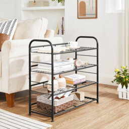 LEDREM Shoe Rack, 3-Tier Shoe Organizer, Metal Shoe Shelf Storage With 4 Side Hooks, Holds 12 Pairs Of Shoes Rack - thumbnail 4