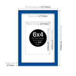 "6X4"" Blue Frame With Mount For 4X3"" Pictures 20mm Slim Edge Portrait And Landscape Display With Wall Hooks And Kickstand" - thumbnail 2