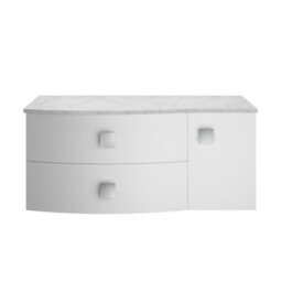Hudson Reed Sarenna Wall Hung Lh 2 Drawer 1 Door Vanity Unit & Grey Marble Top, Moon White, 1012 X 504 X 446mm