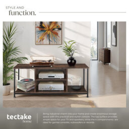 Tectake Tv Stand - Lowboard Cabinet With 4 Compartments, Adjustable Shelf 120 Cm - Industrial Wood Dark, Rustic - thumbnail 4