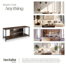 Tectake Tv Stand - Lowboard Cabinet With 4 Compartments, Adjustable Shelf 120 Cm - Industrial Wood Dark, Rustic - thumbnail 7