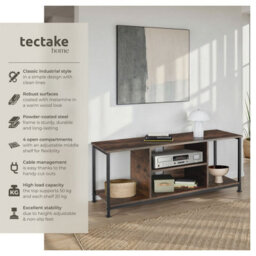 Tectake Tv Stand - Lowboard Cabinet With 4 Compartments, Adjustable Shelf 120 Cm - Industrial Wood Dark, Rustic - thumbnail 2