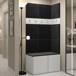 Anteroom Set Orion I White Shoe Cabinet Hangers Black Panels