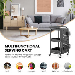 Costway 3-Tier Rolling Cart Kitchen Storage Trolley Mobile Metal Utility Cart - thumbnail 8