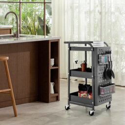 Costway 3-Tier Rolling Cart Kitchen Storage Trolley Mobile Metal Utility Cart - thumbnail 4