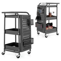 Costway 3-Tier Rolling Cart Kitchen Storage Trolley Mobile Metal Utility Cart - thumbnail 1