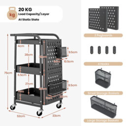 Costway 3-Tier Rolling Cart Kitchen Storage Trolley Mobile Metal Utility Cart - thumbnail 2
