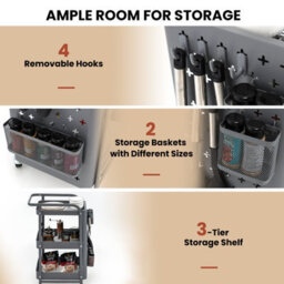 Costway 3-Tier Rolling Cart Kitchen Storage Trolley Mobile Metal Utility Cart - thumbnail 6