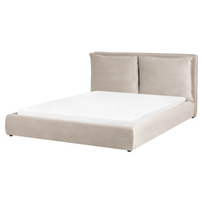 Beliani Bed Velvet Bajonna 160 X 200 Cm (Eu King Size) Taupe - image 1