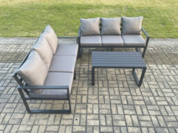 Fimous Aluminium 3 Pieces Outdoor Garden Furniture Lounge Sofa Set With Oblong Coffee Table Dark Grey - thumbnail 2