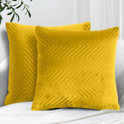 Ameha Ochre Embossed Velvet Cushion Cover Set Of 2, Breathable Anti Allergic Zip Closure, 18X18 Inch