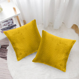 Ameha Ochre Embossed Velvet Cushion Cover Set Of 2, Breathable Anti Allergic Zip Closure, 18X18 Inch - thumbnail 2