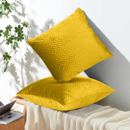 Ameha Ochre Embossed Velvet Cushion Cover Set Of 2, Breathable Anti Allergic Zip Closure, 18X18 Inch - thumbnail 5