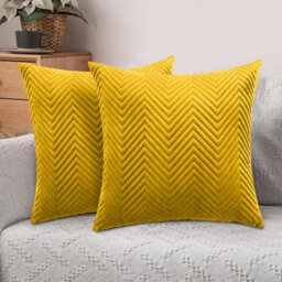 Ameha Ochre Embossed Velvet Cushion Cover Set Of 2, Breathable Anti Allergic Zip Closure, 18X18 Inch - thumbnail 6