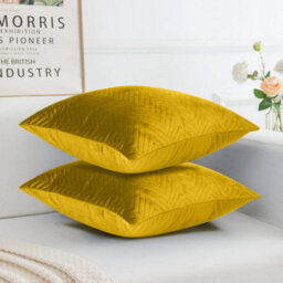 Ameha Ochre Embossed Velvet Cushion Cover Set Of 2, Breathable Anti Allergic Zip Closure, 18X18 Inch - thumbnail 3