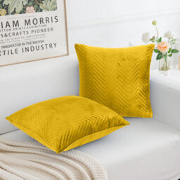 Ameha Ochre Embossed Velvet Cushion Cover Set Of 2, Breathable Anti Allergic Zip Closure, 18X18 Inch - thumbnail 4