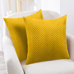 Ameha Ochre Embossed Velvet Cushion Cover Set Of 2, Breathable Anti Allergic Zip Closure, 18X18 Inch - thumbnail 9