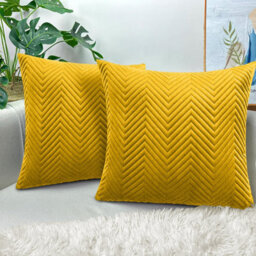 Ameha Ochre Embossed Velvet Cushion Cover Set Of 2, Breathable Anti Allergic Zip Closure, 18X18 Inch - thumbnail 8