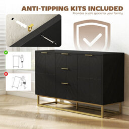 Wyld Haus Varase Black Sideboard 3 Drawers 2 Doors With Gold Accents, 1200 X 400 X 760 mm - thumbnail 8