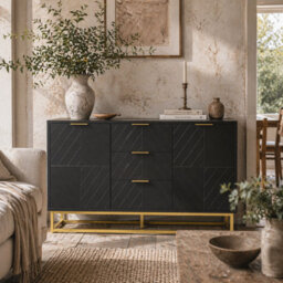 Wyld Haus Varase Black Sideboard 3 Drawers 2 Doors With Gold Accents, 1200 X 400 X 760 mm - thumbnail 1