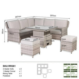 Furnishings For Less UK Grey Rattan Garden Corner Sofa Set With Rising Table & Cushions - thumbnail 2