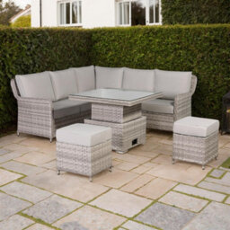 Furnishings For Less UK Grey Rattan Garden Corner Sofa Set With Rising Table & Cushions - thumbnail 1