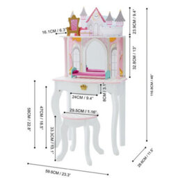 Teamson Kids Play Vanity Table Set, Children's Dressing Table With Mirror & Stool, Dreamland Castle - White/pink - thumbnail 8