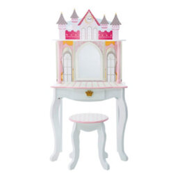 Teamson Kids Play Vanity Table Set, Children's Dressing Table With Mirror & Stool, Dreamland Castle - White/pink - thumbnail 4