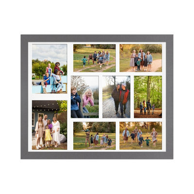AK Frames 20X16 Dark Grey Modern Multi Photo Frame With White Mount - Holds 9 Apertures (2X) 7X5, (7X) 6X4 Photos - image 1